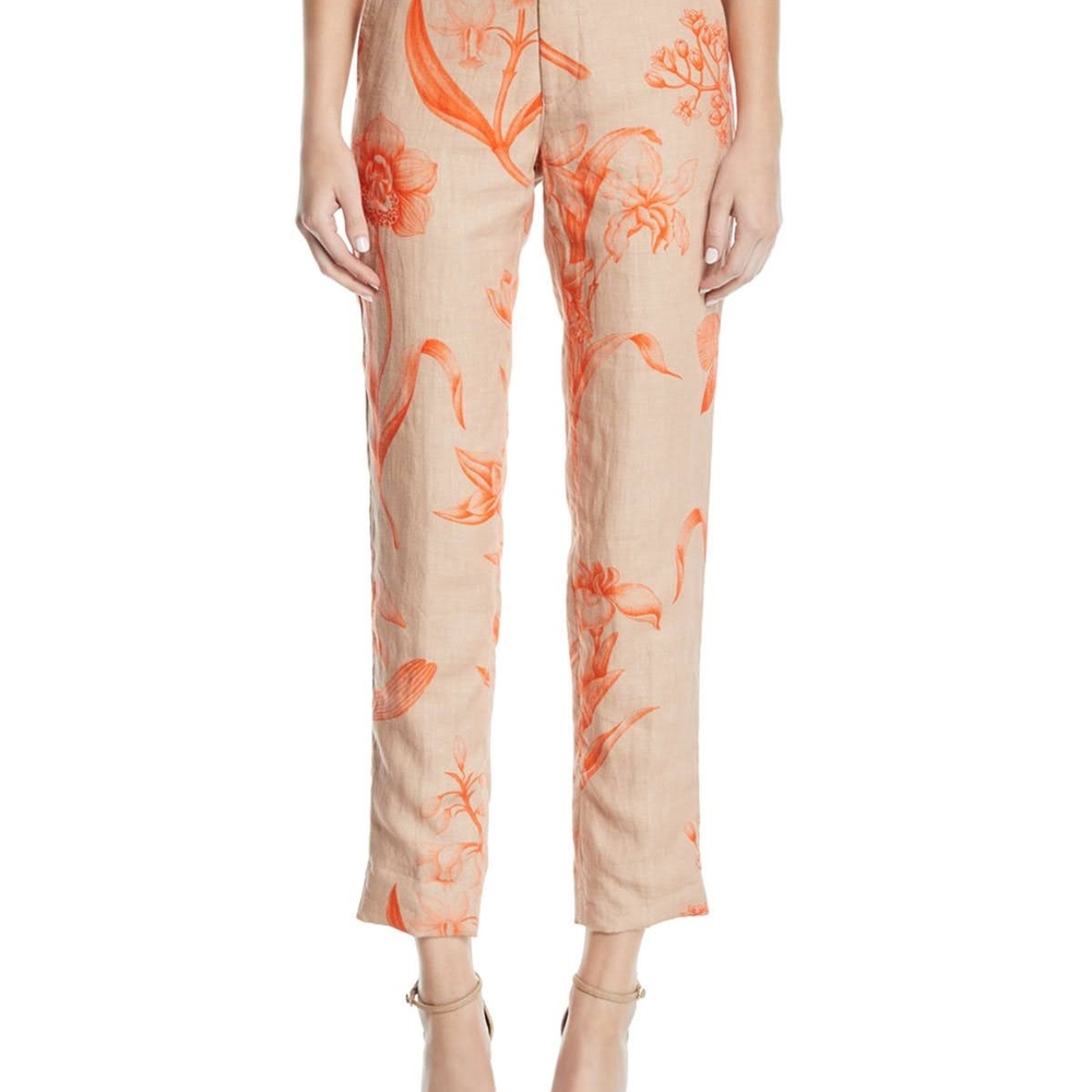 Johanna Ortiz Orange Floral Straight Leg Pants